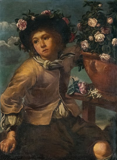 Boy with Roses in a Vase by Bernhard Keil